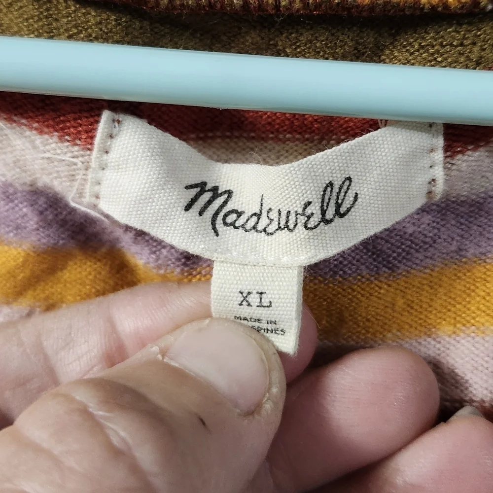 Madewell Striped Puff Sleeve Scoop Neck Knit Top Sz XL